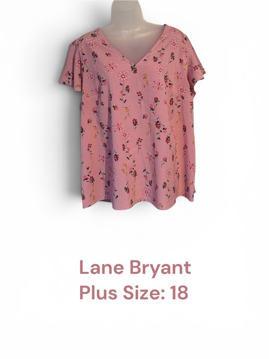 Lane Bryant Tops - Lane Bryant Pink Floral V-Neck Flutter Sleeve Top PLUS SIZE: 18 #14